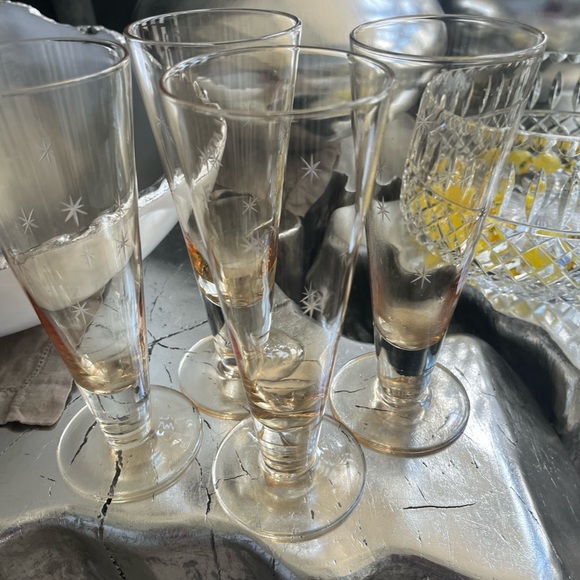 Rare vintage gold tinged atomic age, starburst celebration glasses set of four - Picture 15 of 17